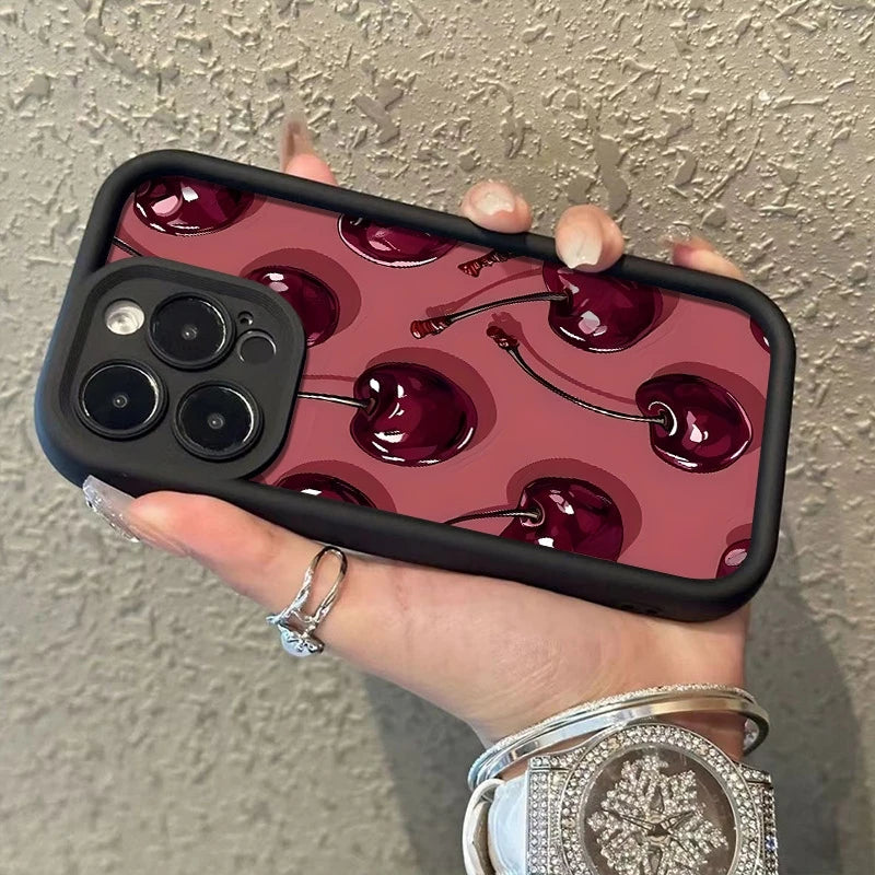Bright Cherry Pattern Print Shockproof Soft Phone Case