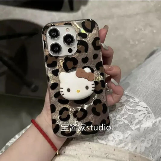 Hello Kitty Leopard Grip Holder Hard Phone Case