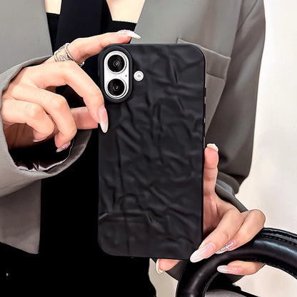 Fashion 3D Wrinkled Tin Foil Texture Matte Black Phone Case