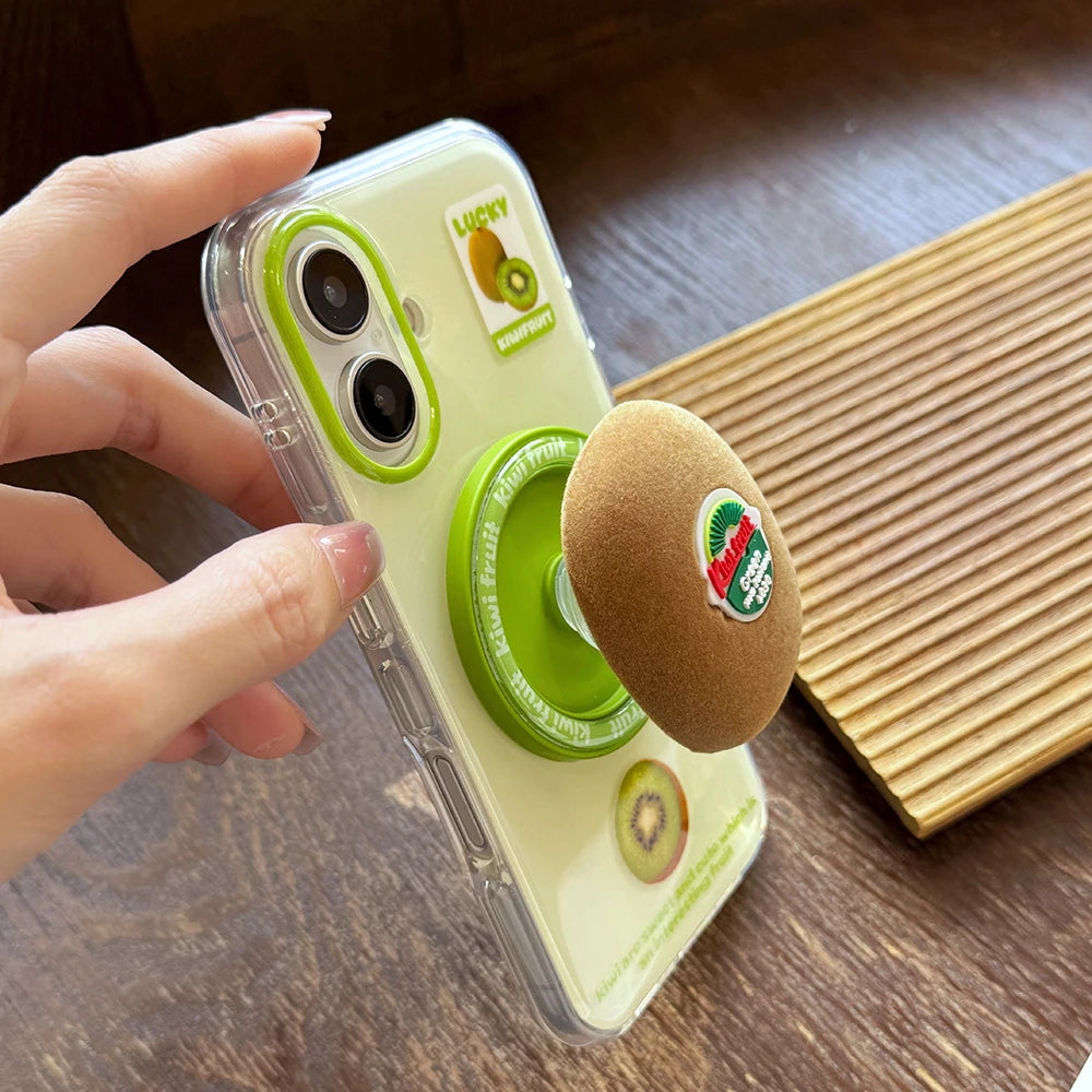 3D Cute kiwi Clear Magnetic Grip Tok Stand Holder Phone Case