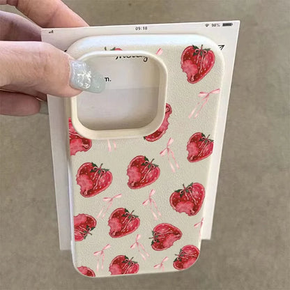 Sweet Pink Bow Strawberry Pattern Phone Case