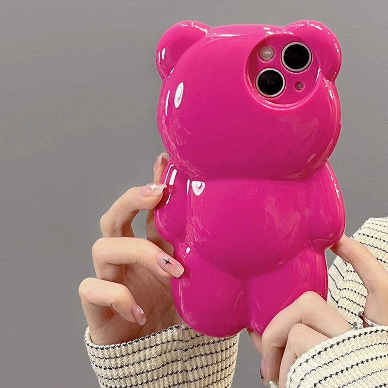 Korean Cute 3D Cartoon Rose Bear Phone Case