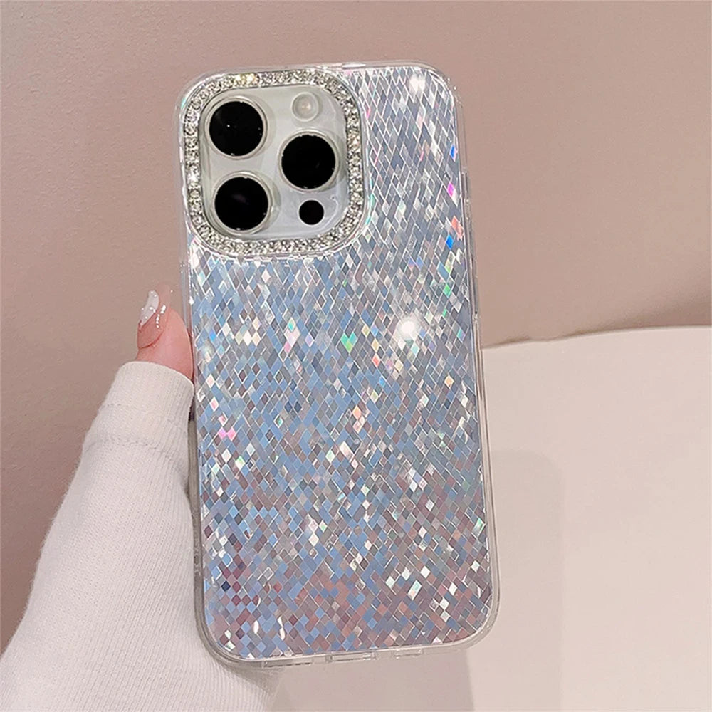 Luxury Laser Silver Glitter Diamonds Camera Phone Case