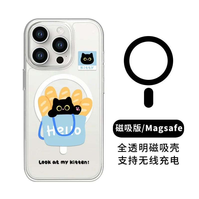 Cute Black Kitten Kawaii For Magsafe Wireless Phone Case