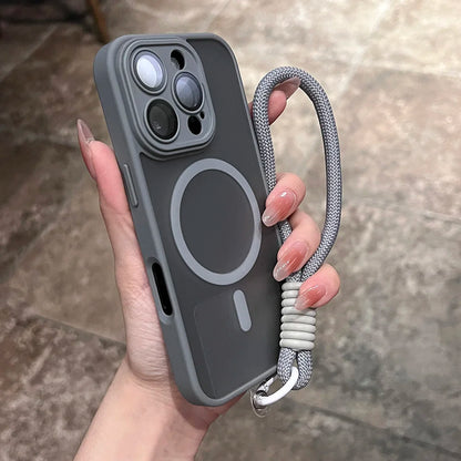 Clear Matte Magnetic Lanyard Wrist Strap Phone Case