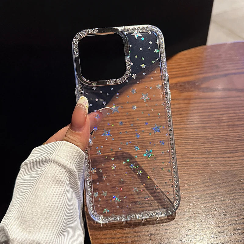 Fashion Bling Glitter Diamond Star Transparent TPU Phone Case