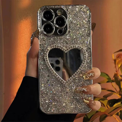 Luxury Bling Glitter Plating 3D Love Heart Mirror Sequins Phone Case