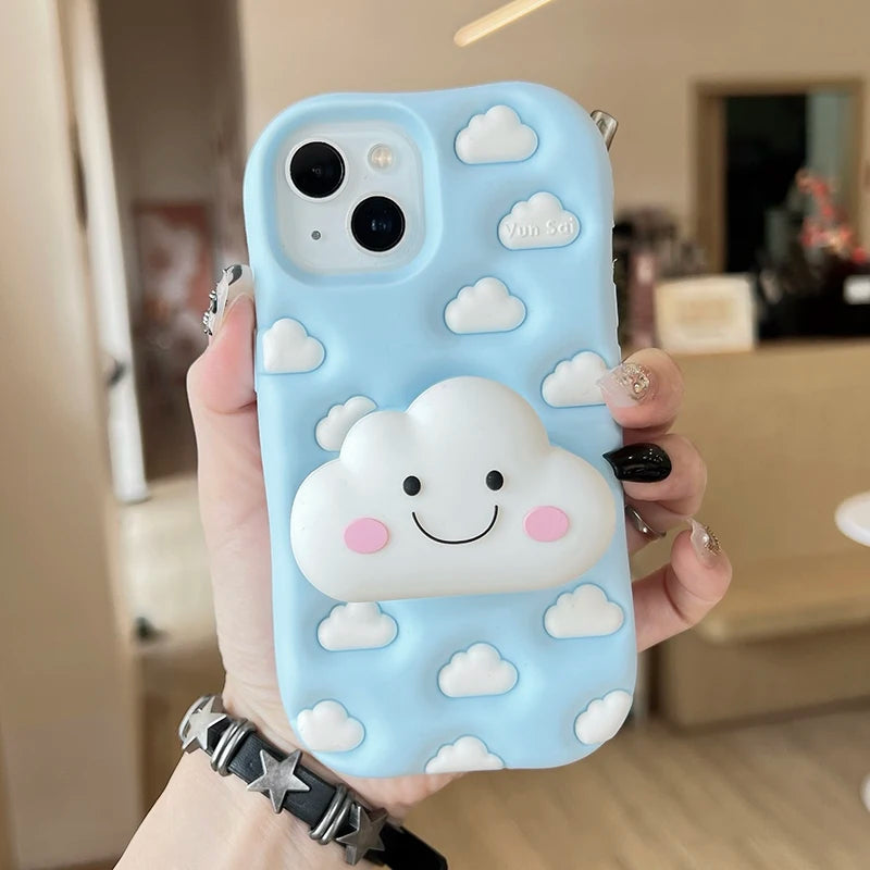 Cartoon Cute 3D Cloud Folding Stand Holder Phone Case
