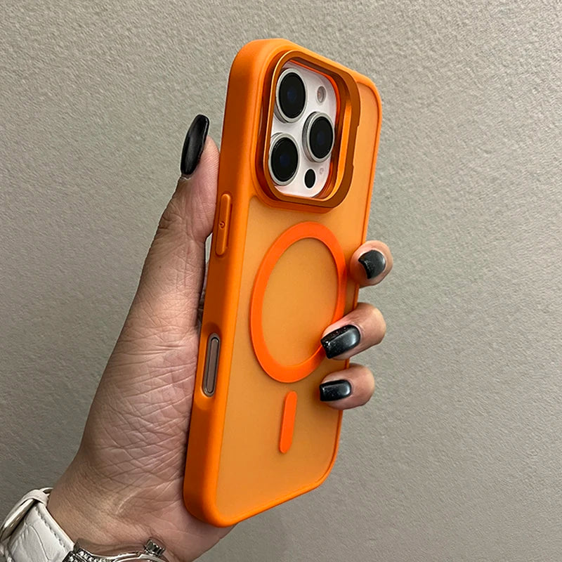 Luxury Metal Camera Stand Holder Matte Clear Phone Case