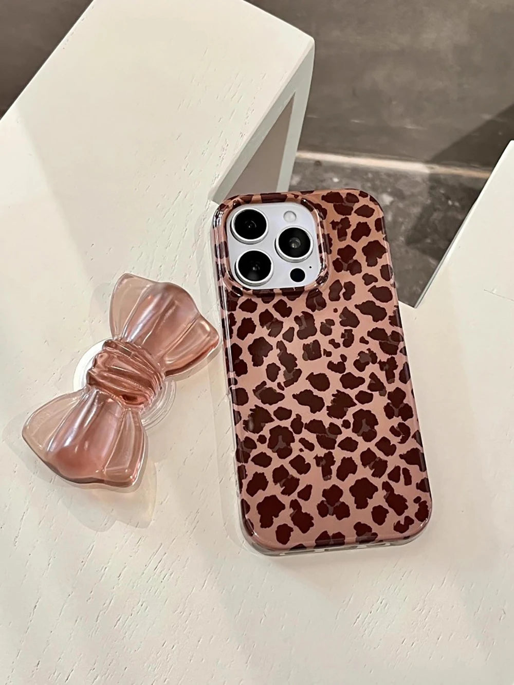 Luxury Bowknot Bracket Leopard Phone Case