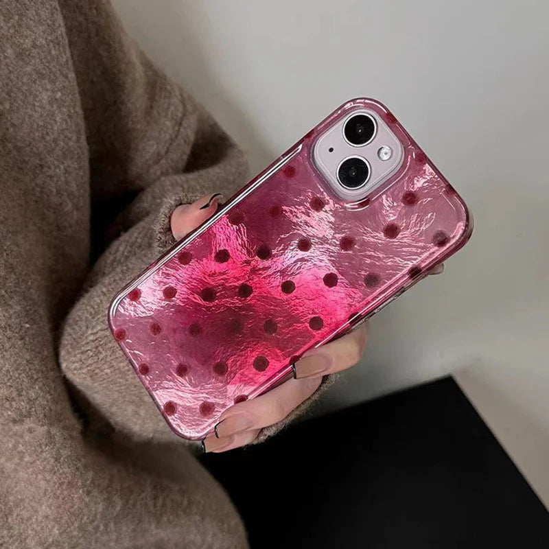 Adorable Heart Phone Case With Cute Dot Raspberry Red Background