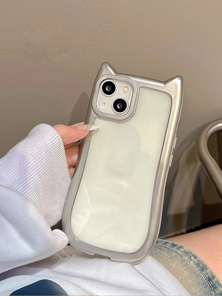 Cartoon Cute 3D Cat Ears Plating Silver Transparent Phone Case