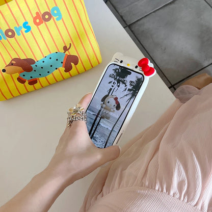Kawaii 3D Cartoon Sleep Hello Kitty Back Shadow Phone Case