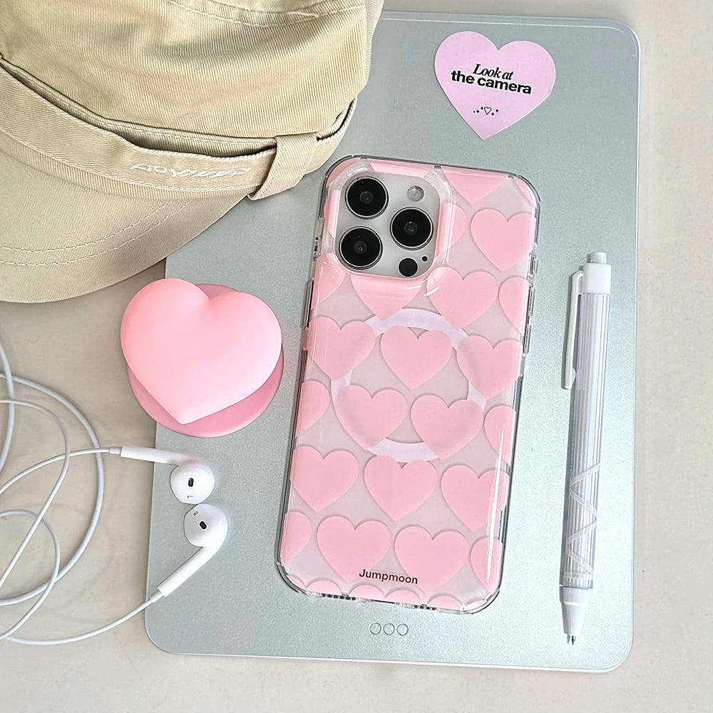 Cute Pink Heart Love Magnetic Grip Tok Phone Case