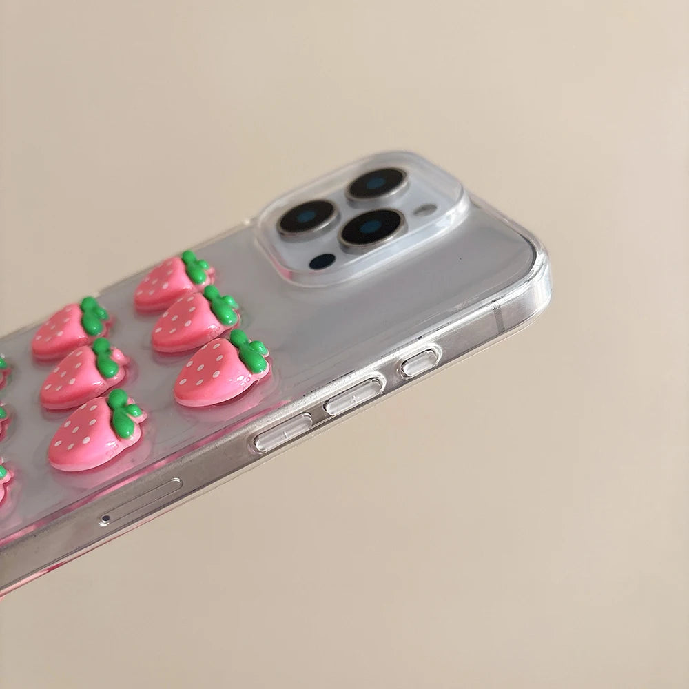 3D Cute Strawberry Korean Transparent Phone Case