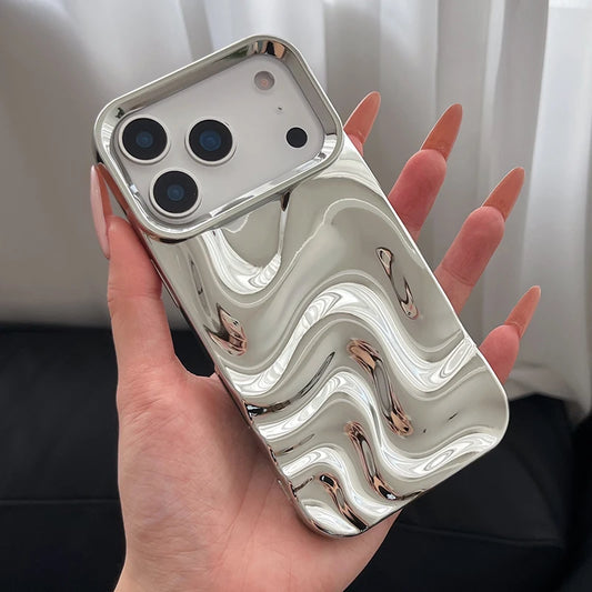 Popular Bling Silver 3D Fold Waves Lines Phone Case