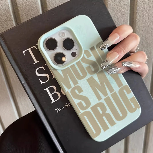 MUSIC IS MY DRUG Pattern Lychee Texture Soft Phone Case