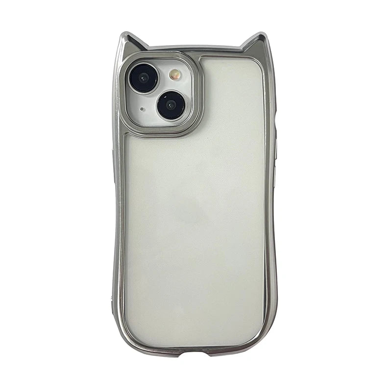 Cartoon Cute 3D Cat Ears Plating Silver Transparent Phone Case