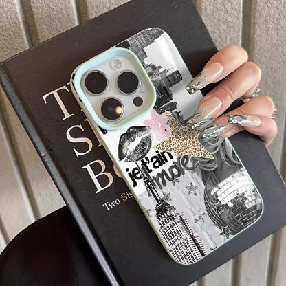 Stylish Phone Case Eiffel Tower Light Ball Lychee Texture Cover