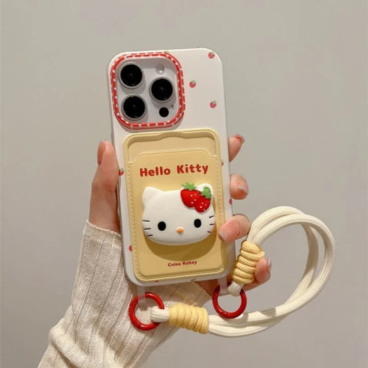 3D Strawberry Hello Kitty Card Holder Cartoon Phone Case