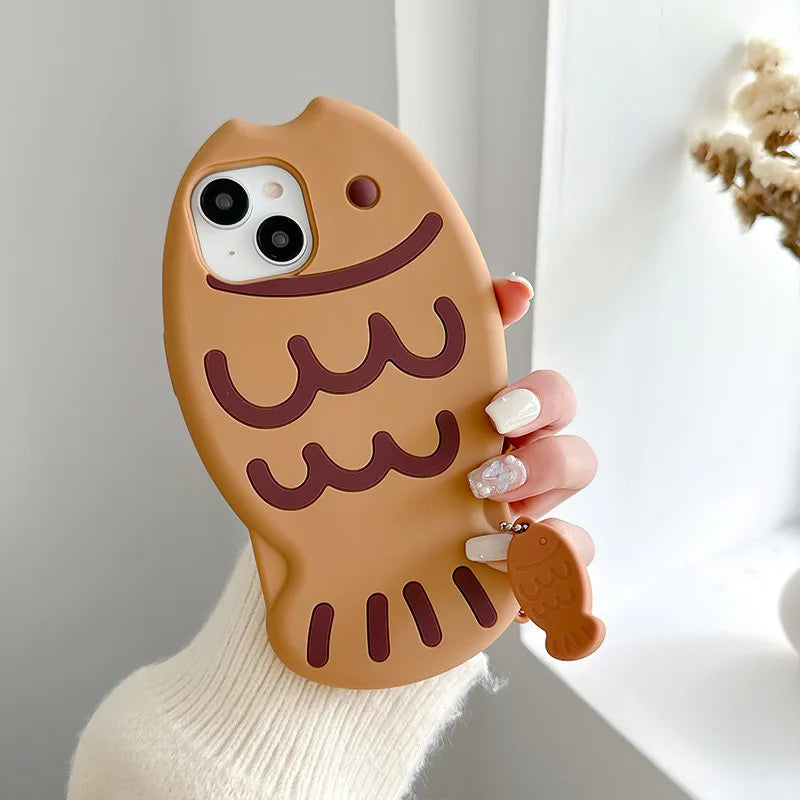 Cute Cartoon Animal 3D Taiyaki Fish Silicone Phone Case