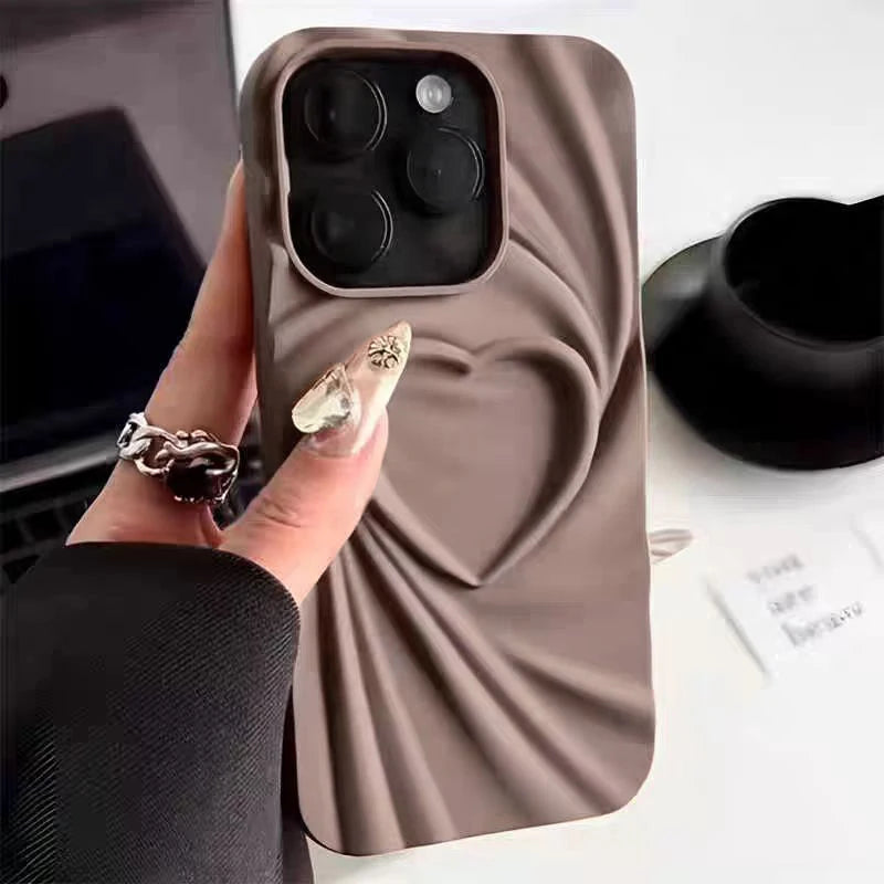 Fashion Fold Wrinkle 3D Love Heart Silicone Phone Case