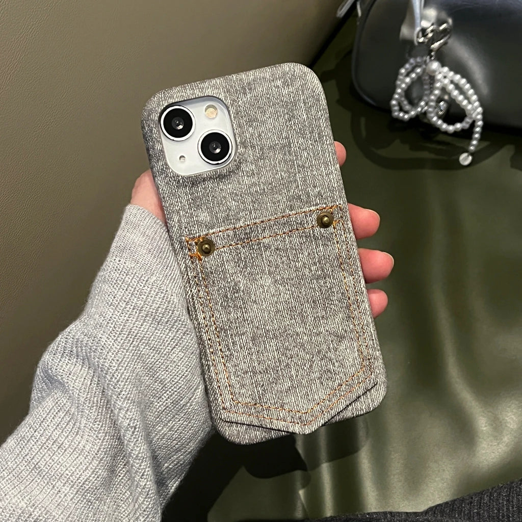 Retro Originality Denim Insert Card Card Pocket Shockproof Protective Phone Case