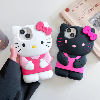 3D Cartoon Bowknot Hello Kitty Silicon Back Soft Phone Case