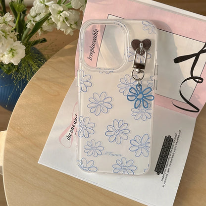 Fresh Full Screen Blue Line Flowers Matte Pendant Shockproof Protective Phone Case