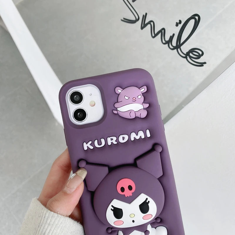 Cute 3D Kuromi Head Grip Tok Holder Cartoon Silicon Soft Phone Case