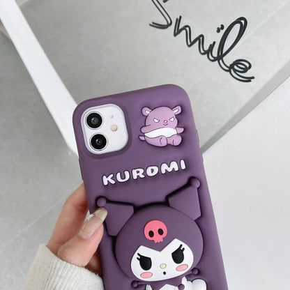 Cute 3D Kuromi Head Grip Tok Holder Cartoon Silicon Soft Phone Case