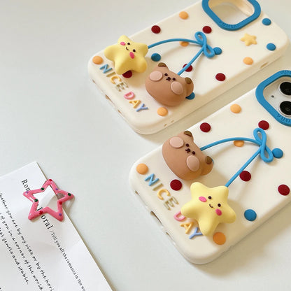 Cute Bear 3D Colorful Polka Dot Silicone Phone Case