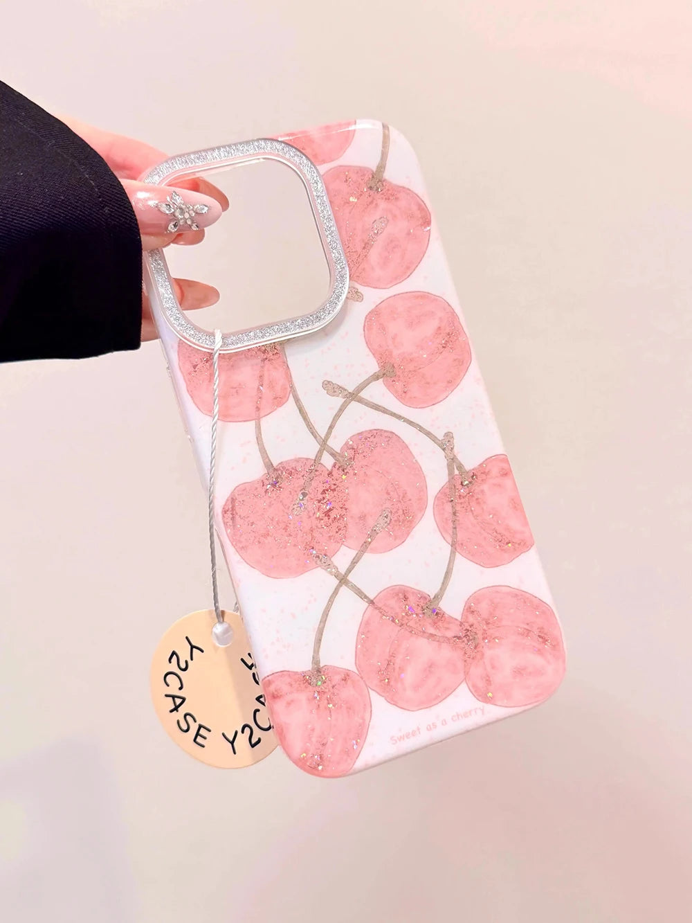 INS Cute Cherry Pattern Glitter Bling Phone Case