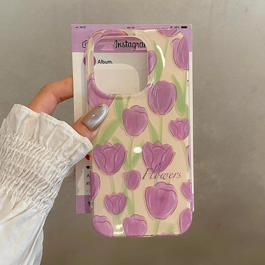 Korean Style Lovely Purple Tulip Foral Shockproof Phone Case