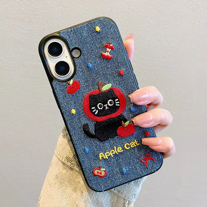 Cartoon Cute Cat Embroidery Warm Phone Case