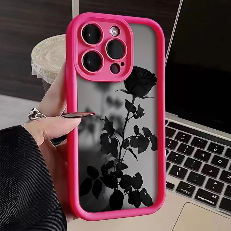 Minimalist Black Rose Pattern Phone Case