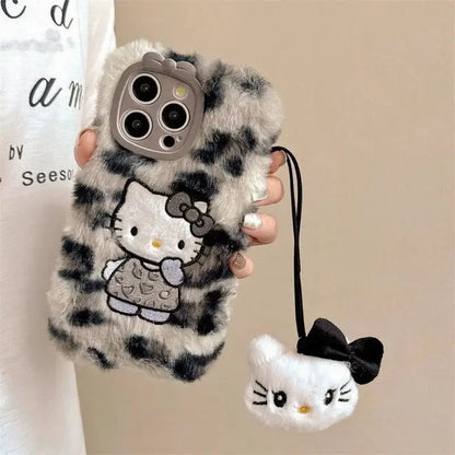 Hello Kitty Plush Leopard Print Phone Case for iPhone