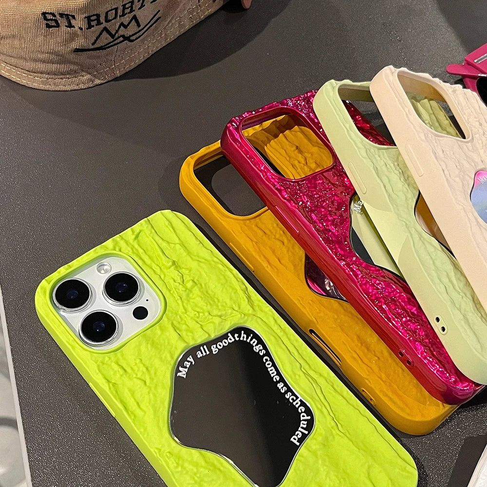 Luxury 3D Rock Pattern Makeup Mirror Rose Phone Case