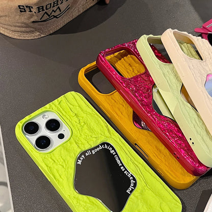 Luxury 3D Rock Pattern Makeup Mirror Rose Phone Case