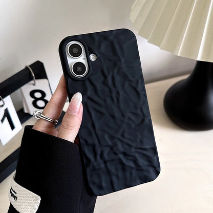 Fashion 3D Wrinkled Tin Foil Texture Matte Black Phone Case