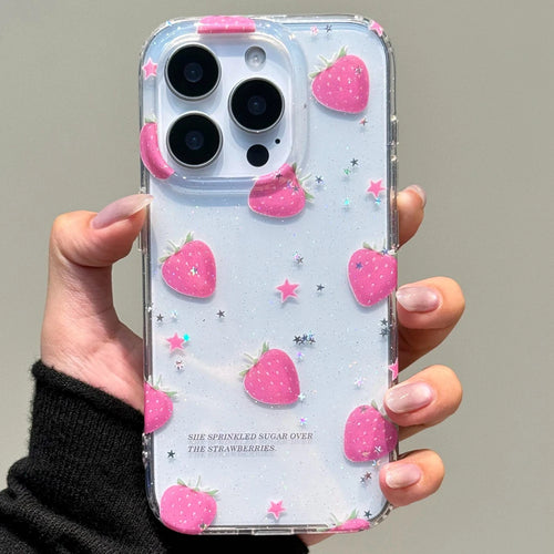 Glitter Strawberry with 3D Dangle Shockproof Cute Chic Phone Case