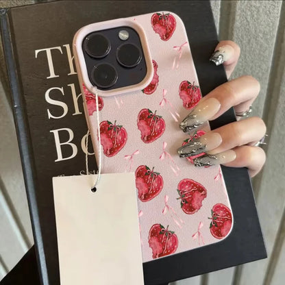 Sweet Pink Bow Strawberry Pattern Phone Case