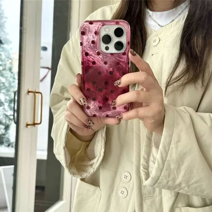 Adorable Heart Phone Case With Cute Dot Raspberry Red Background