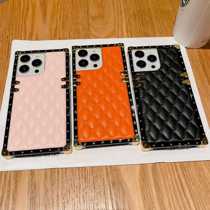 Luxury Plaid Lambskin Leather Shockproof Phone Case for iPhone