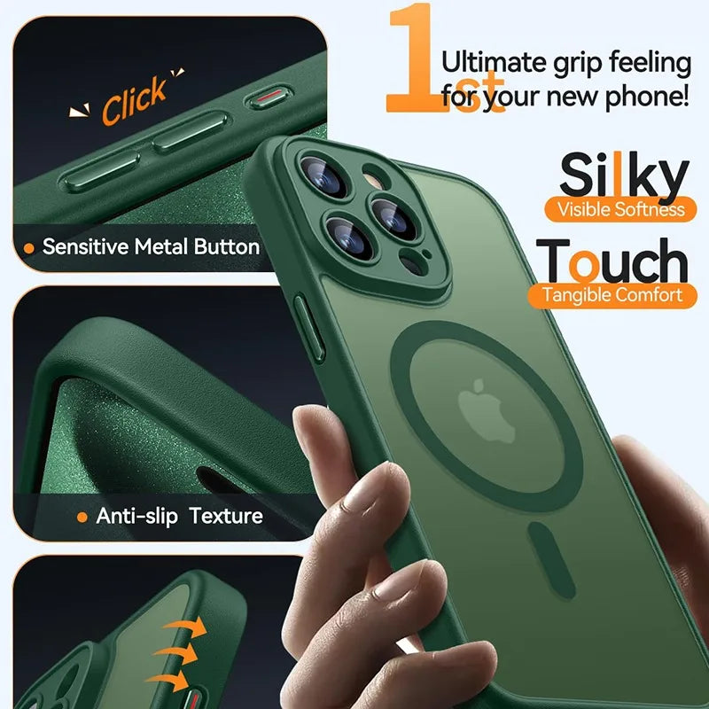 Luxury Frosted Phone Case Magsafe Matte Transparent Magnetic Cover New