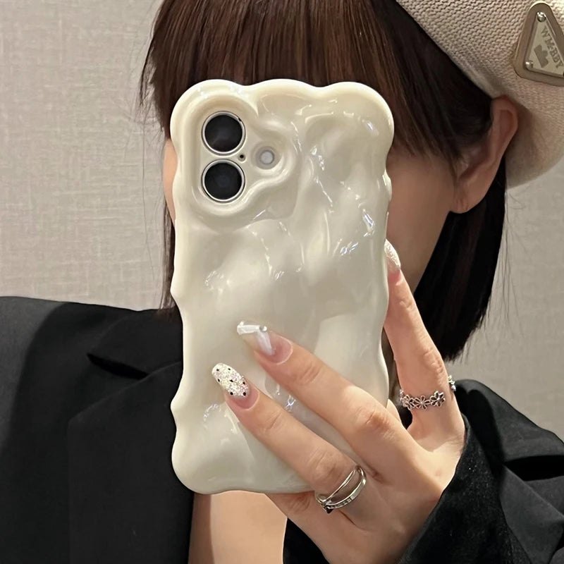 Ins Fashion White 3D Wave Texture Phone Case