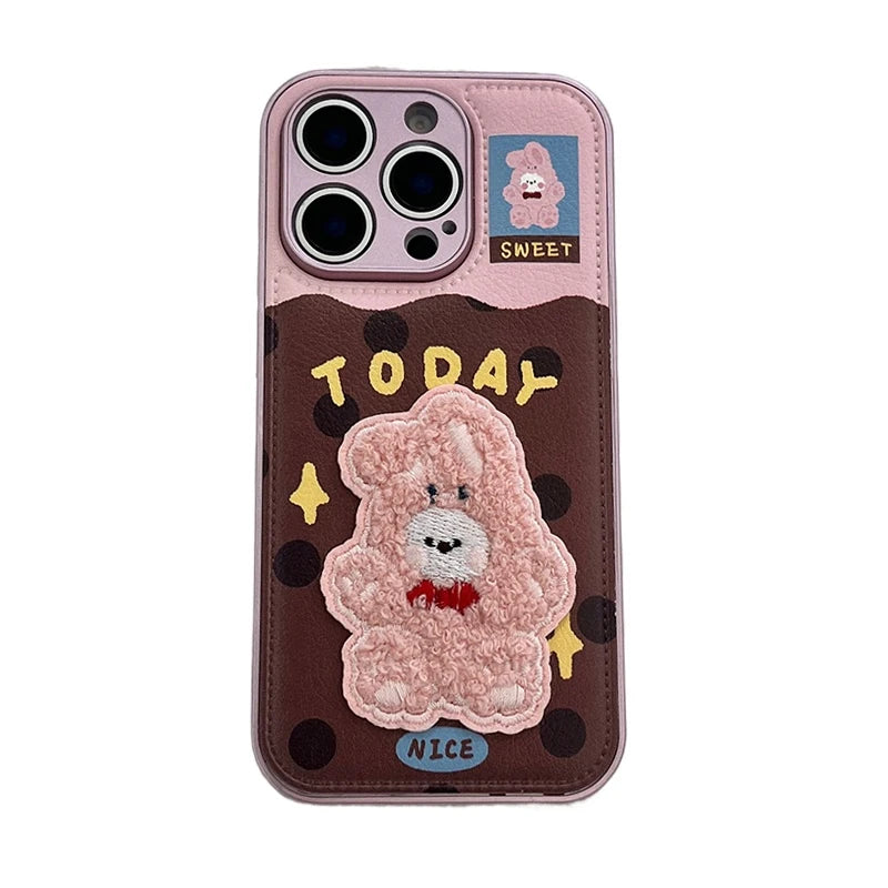 Cute 3D Plush Embroidered Rabbit BearQ Phone Case