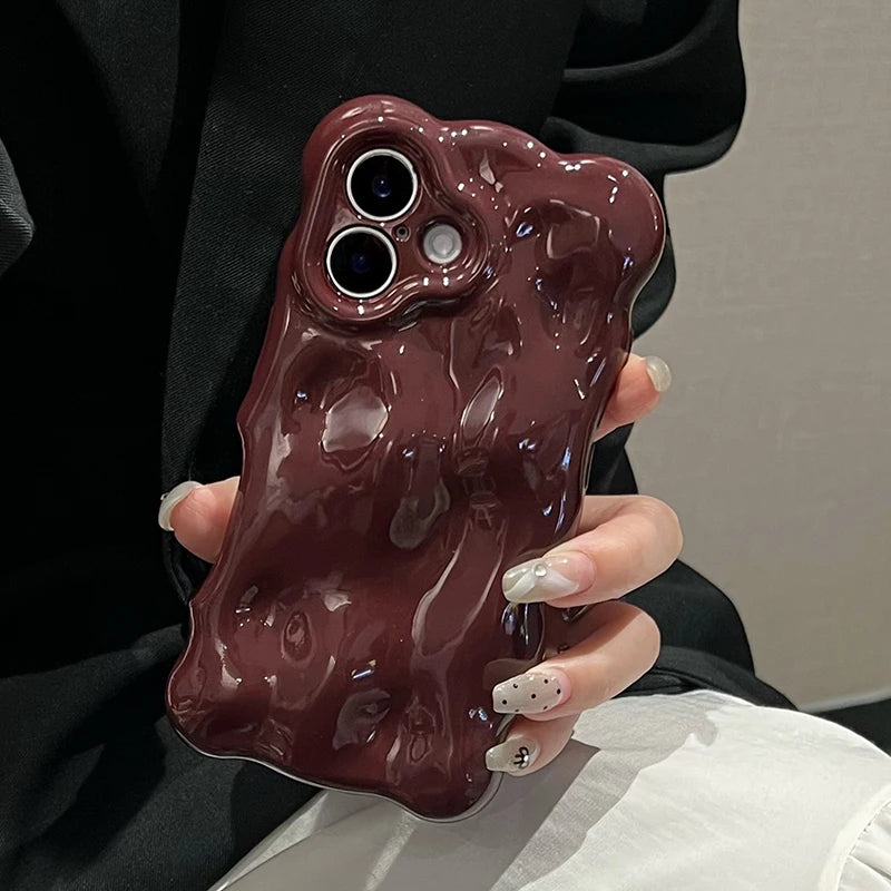 Wine Red Glossy Wave Pattern Phone Case