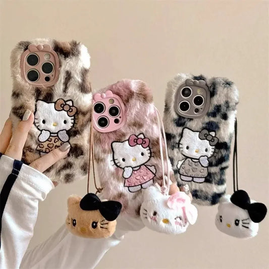 Hello Kitty Plush Leopard Print Phone Case for iPhone