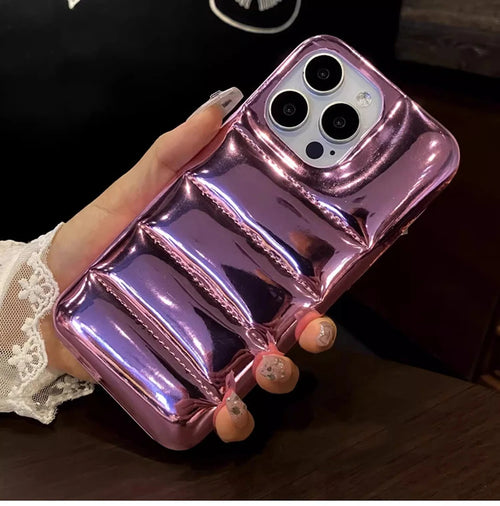 Luxury Glossy Laser Skin Down Jacket Aurora Phone Case